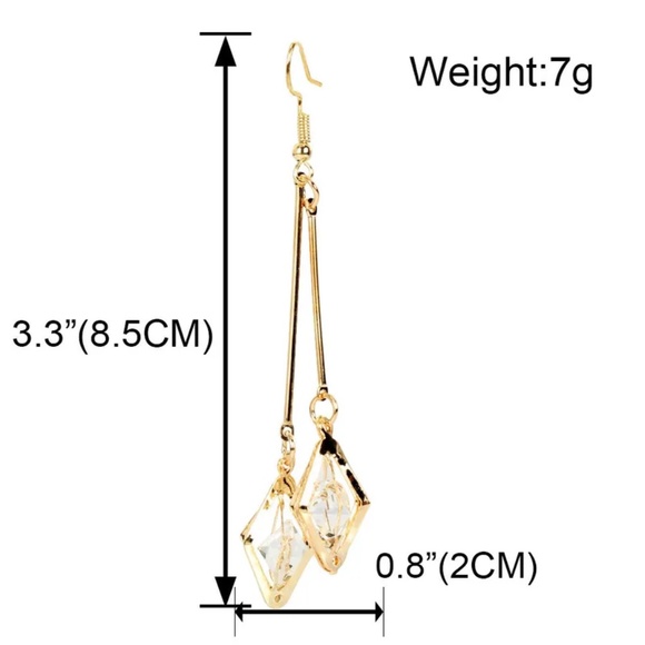 3/$35 Gold Geometric Long Drop Dangle Earrings Clear Stones Crystal Diamond - Picture 6 of 7